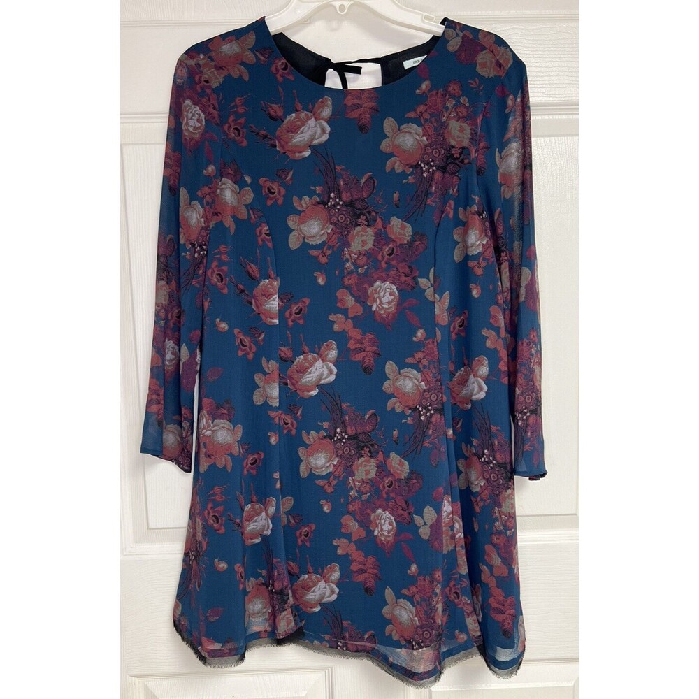 Kimchi Blue Women Dress Medium Blue Pink Floral A Line 3/4 Length Sleeve Lined